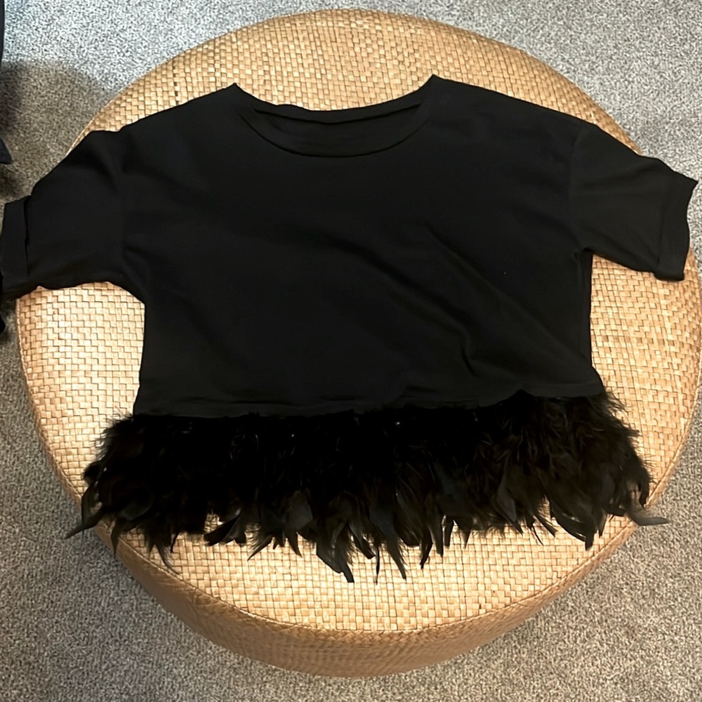 Black Feather Trim Top